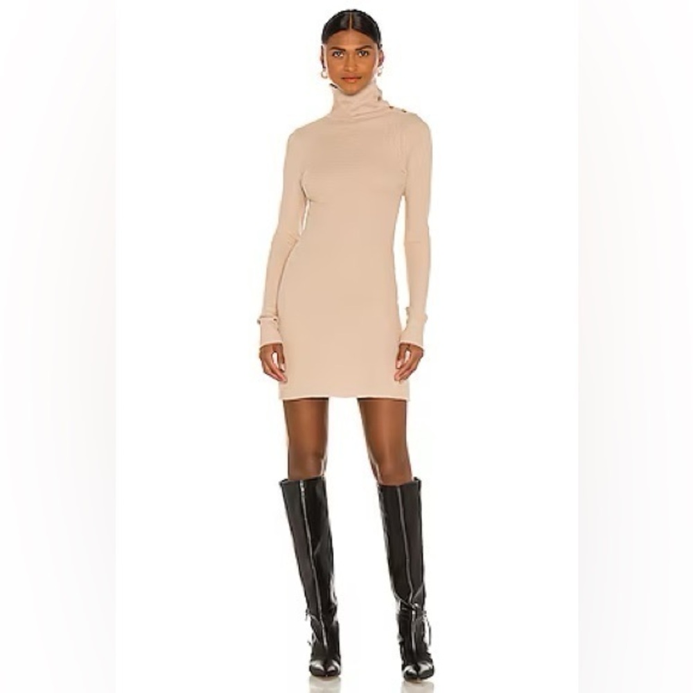 The Range Stark Jumbo Waffle Knit Turtleneck Mini Dress in Saddle Tan Womens Med